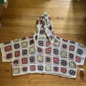 POL Multicolor Crochet Hooded Poncho